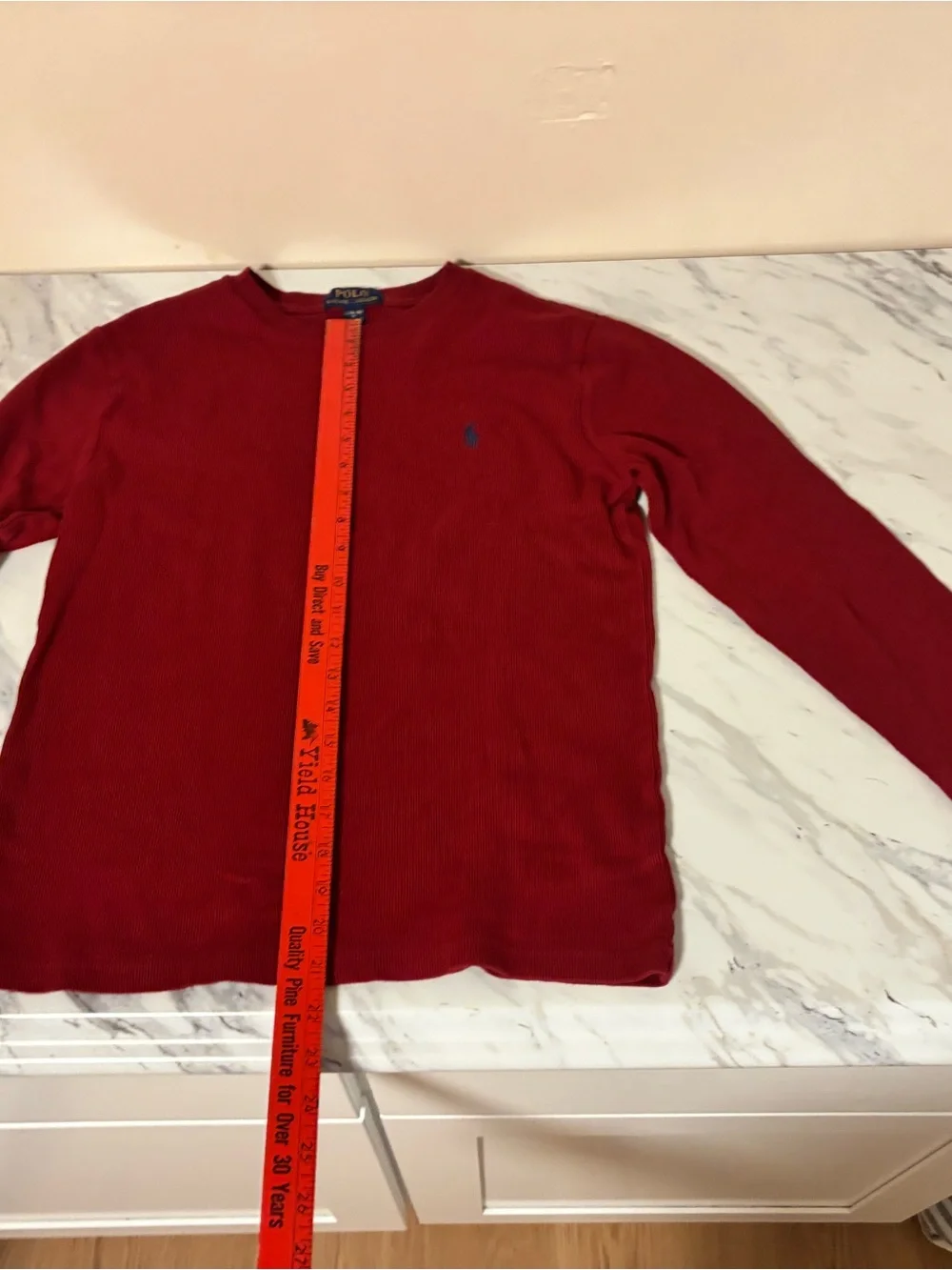 Polo Ralph Lauren Red Waffle Knit Thermal Long Sleeve Shirt - Kids L 14-16